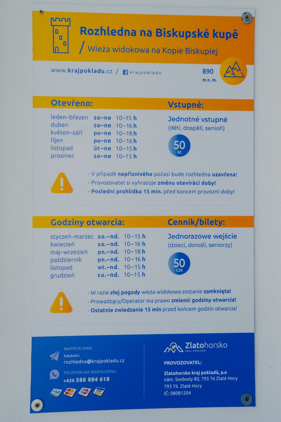 Godziny otwarcia i cennik wieży na Biskupiej Kopie